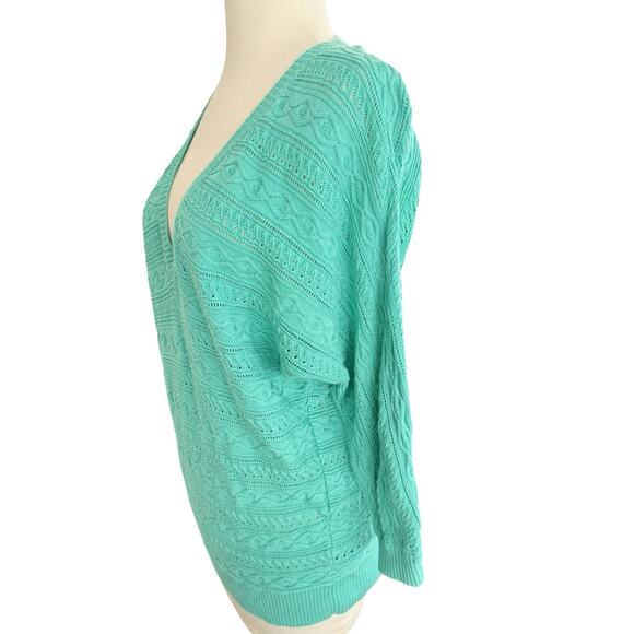 Size Large Lauren Ralph Lauren Teal Deep V Neck Sweater 3/4 Sleeve Beautiful - Picture 3 of 7